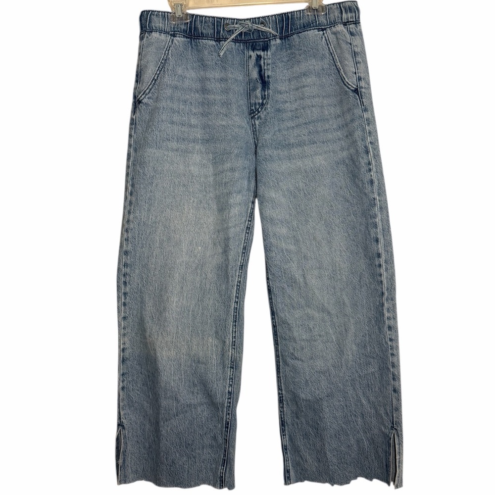 Rewash Stretchy Waistband Pull On Wide Leg Jeans Side Slit Light Wash Jean Large